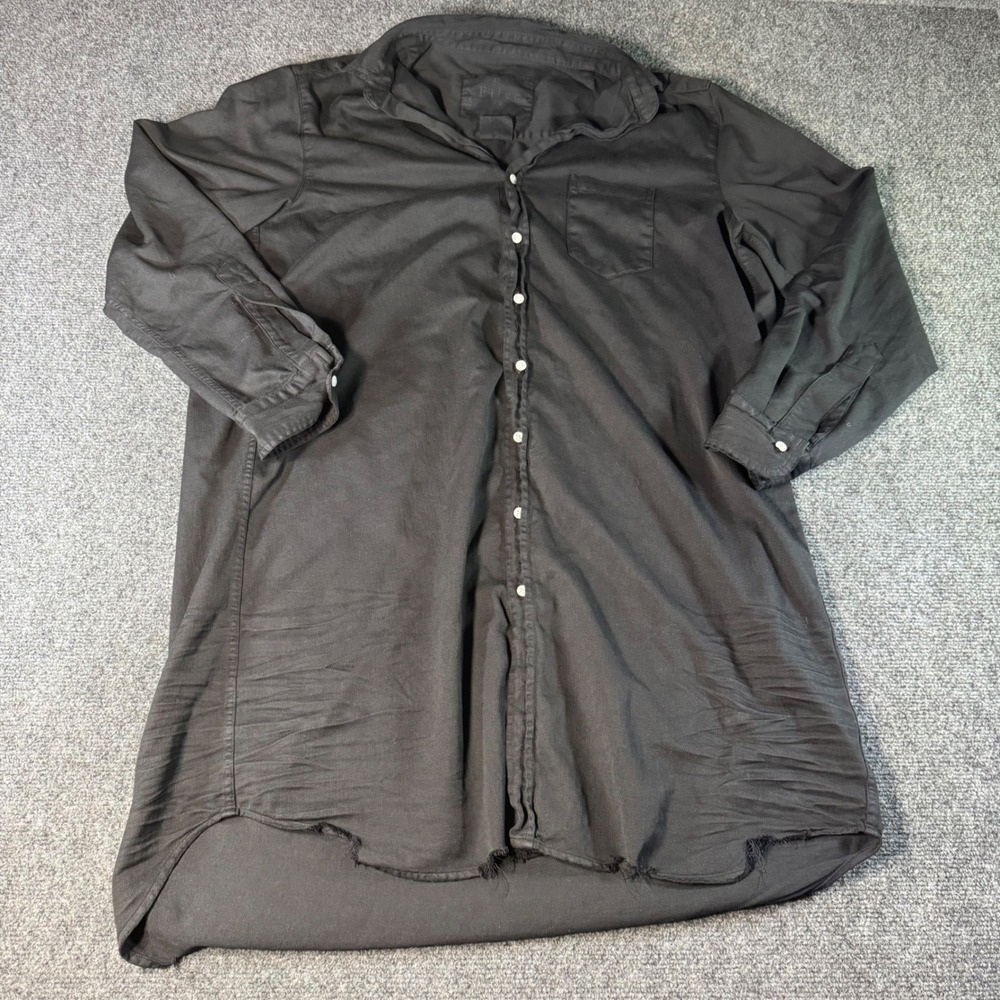 Frank & Eileen Mary Black Cotton Distressed Hem Shirt Dress Large Made in USA